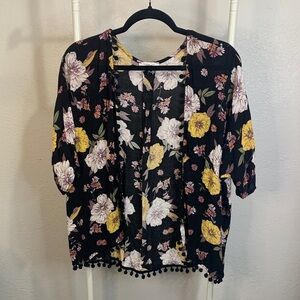 Persaya Black Floral Kimono Blouse